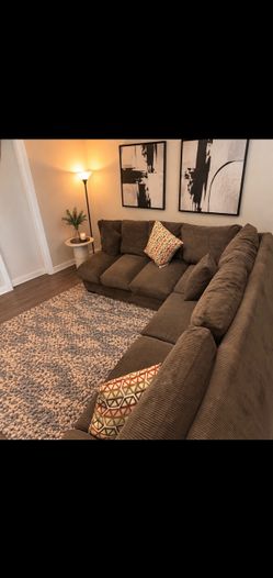 Chocolate Brown Corduroy / plush L shape Sectional Sofa ( Extra for delivery)