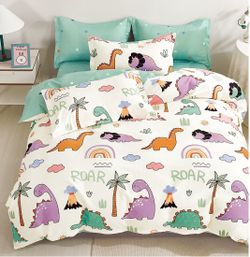 New Cotton Twin Duvet Cover Set 2pcs Kids Comforter Cover 1 Pillowcase Dinosaur Bedding Set