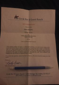$50 Circle Bar B Guest Ranch Gift Certificate.