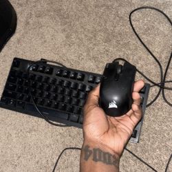 Corsair Mouse With Red Blue Cap Mechanical Keyboard 