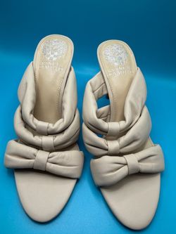 Vince Camuto Cream Leather Bow Mule Heels