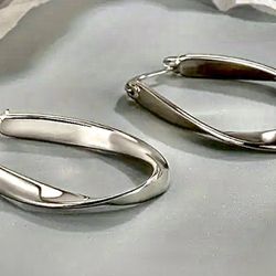 Sterling Silver Vintage Modern Hoop Earrings 