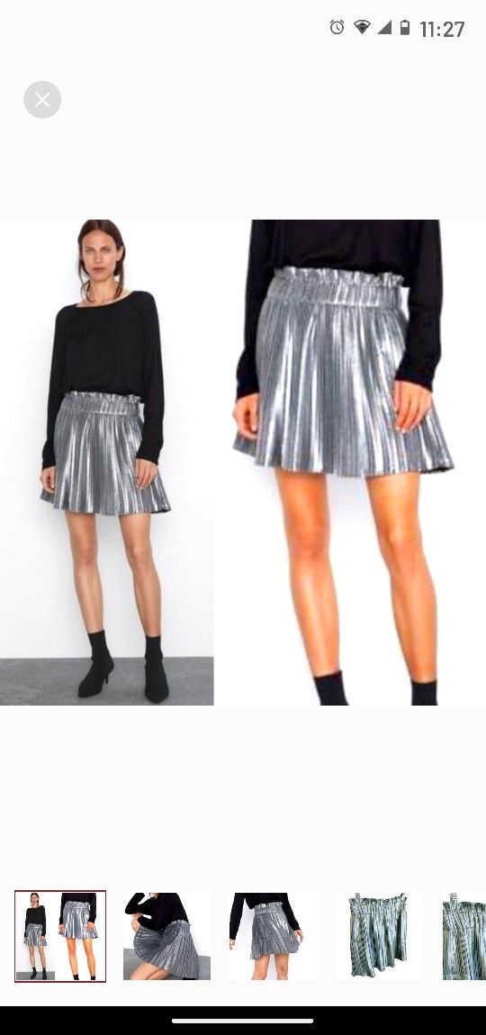 Zara silver top metallic pleated skirt