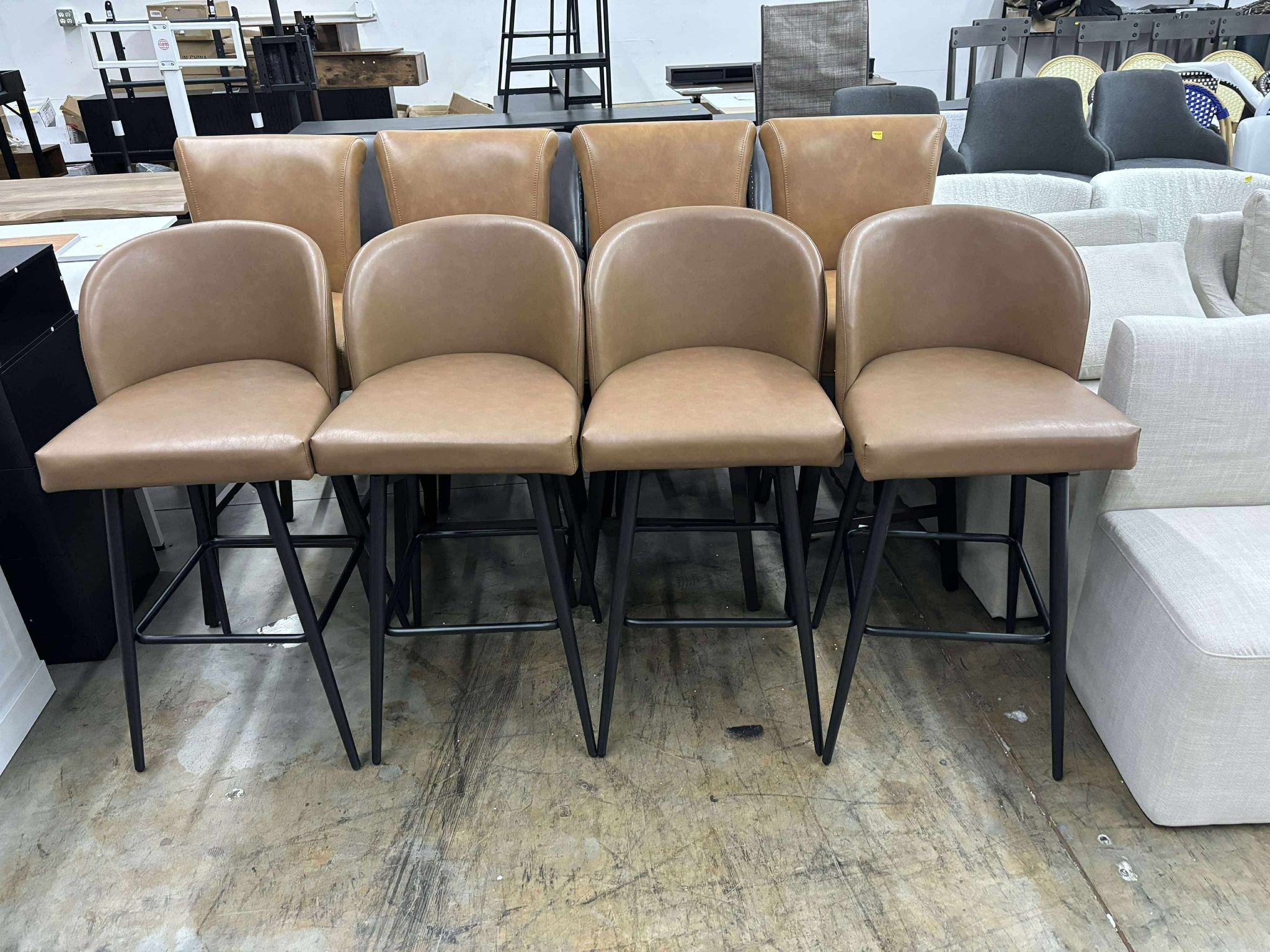 CHITA 30" Swivel Upholstered Counter Bar Stools Set of 4 with Back & Metal Legs, Faux Leather in Saddle Brown