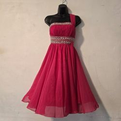 May Queen Hand Beaded Asymmetrical Dress: Pink