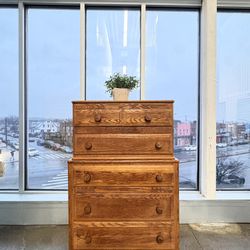Vintage Traditional Classic Midcentury Modern Minimalist Brown Wood Dresser Chest Of Draws
