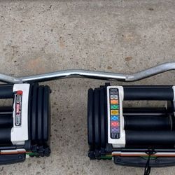 (YES IT'S STILL AVAILABLE) Two Powerblock 40 Lb Adjustable Dumbbells and 25 Lb EZ Curl Bar 