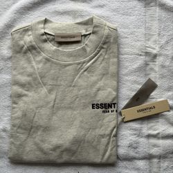 Fear of God Essentials Men's Light Oatmeal Cotton Jersey Logo T-Shirt XS