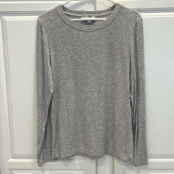 Loft Womens XL Ribbed Long Sleeve Tee Shirt Round Neck Heather Gray Stretch Soft