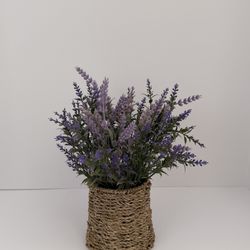 Lavender Artificial Flower Arrangement in Woven Basket Vase – Home Decor 