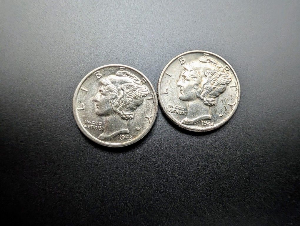 Two Bu. Mercury 1940s Silver Dimes