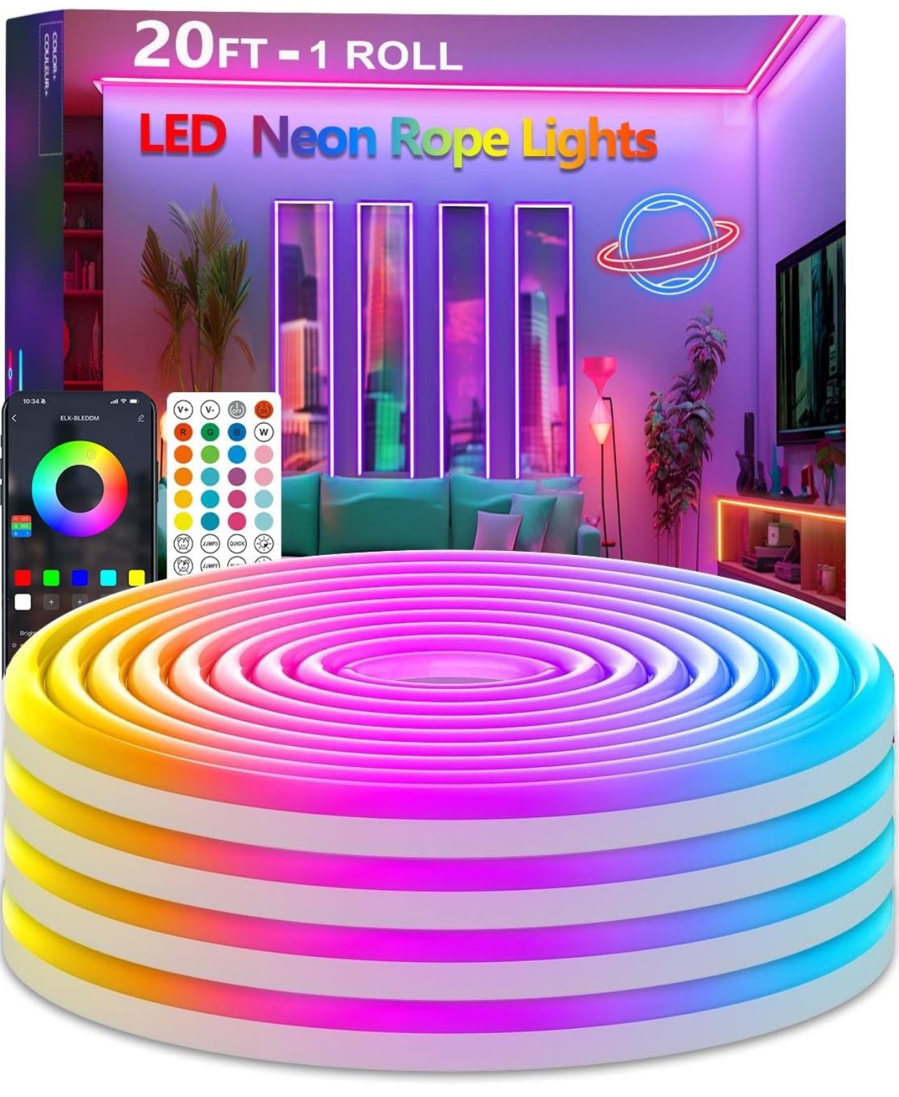 Led Rope Lights Programmable 20Ft Neon Rope Lights,Flexible Led Rope Lights Control with App/Remote ...