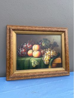 Framed Still Life Fruit Print, Grapes & Peaches, Landscape Wall Art