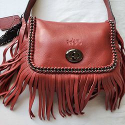 Coach Suede Leather Shoulder Bag w Tassels In Red - Medium 