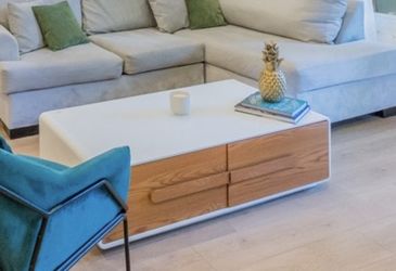 Modern White and Walnut Coffee Table/ Mid Century Style