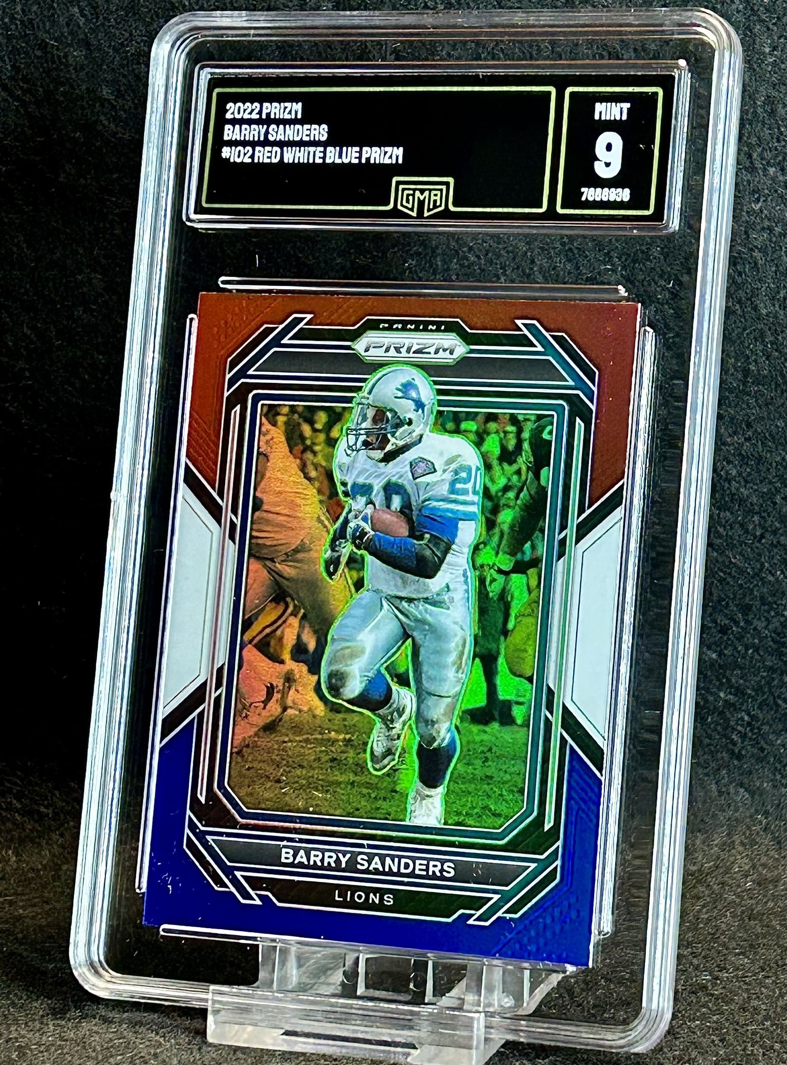2022 Prizm π₯ Barry Sanders π₯ Red White & Blue Prizm GMA 9 Mint π - Detroit Lions
