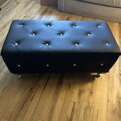Black Button Tufted Storage Bench