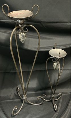2 Wrought Iron Candle Holder Swirled w/Clear Glass Strawberry Insert 24”And 28”