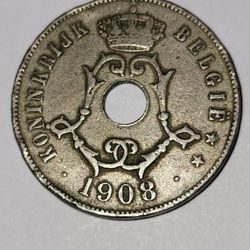 1908 25Cen BELGIE Coin