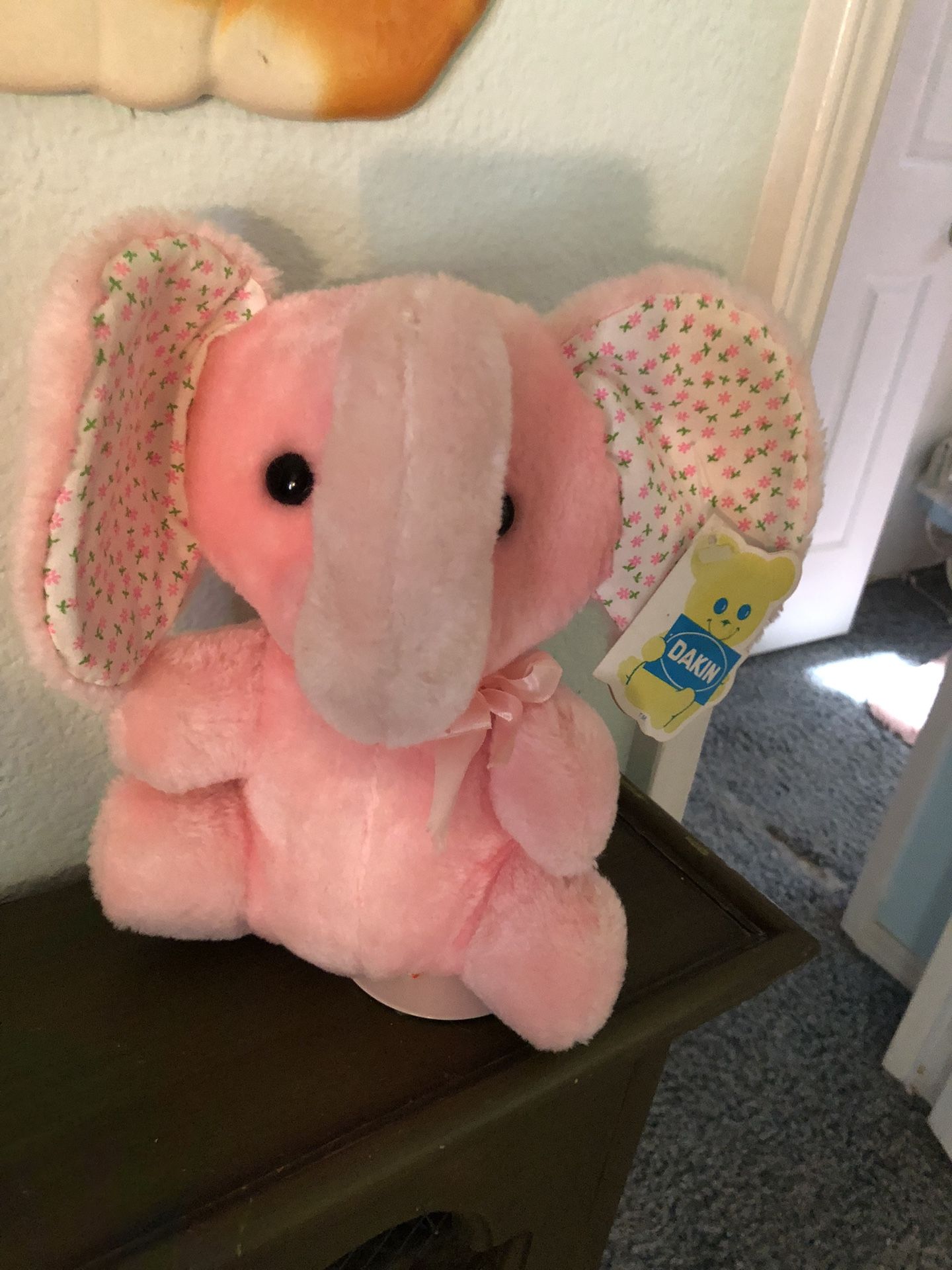 Vintage pink elephant plushie Stuffed Animal with tag, Kitschy/kitsch