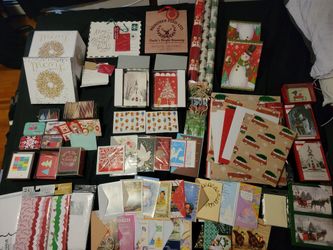 New Christmas Cards, Gifts Tins, Wrapping Paper, Boxes, Stickers Lot! $200 Value