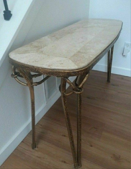Wrought Iron and Stone Accent Table
