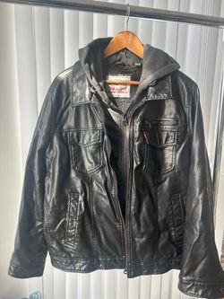 Levi's Men's Faux Leather Hooded Trucker Jacket With Sherpa Lining