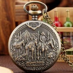 Steampunk Quartz Pocket Watch Vintage Western Cowboy Pattern Men Gift Collection