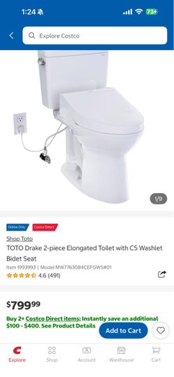 TOTO Drake 2-Piece Elongated Toilet with C5 Washlet Bidet Seat