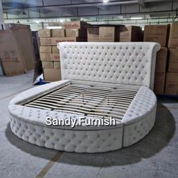 Ivory white Storage platform bed King size 