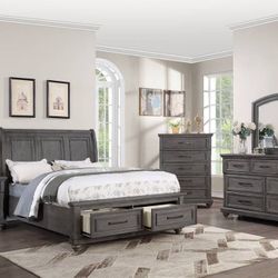 Brand New Grey 4pc Queen Bedroom (Available In California & Eastern King)