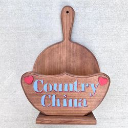 Vintage Handmade Wooden Plate Caddy Country China Free Standing Display Rack Rustic 90s Cottage