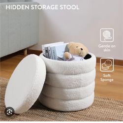 Navaris Round Storage Ottoman Boucle Foot Stool Hidden Storage Cream White New