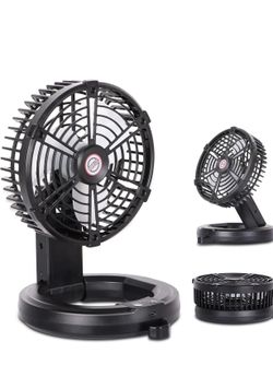 RUNTOP Portable Fan Battery Operated, Rechargeable Foldable Camping Fan with LED Light & Hanging Hook, USB Small Table Fans for Tents Travel, Home Off