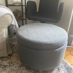 Blue Fabric Storage Ottoman