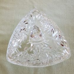 Glass Triangle Covered Dish With Flower Design