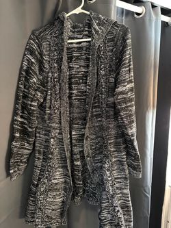 Long Hooded Knit Cardigan Sweater