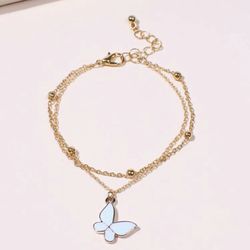 ONE LEFT Gorgeous NEW Layered Light blue  Butterfly Women’s Fashion Jewelry Anklet