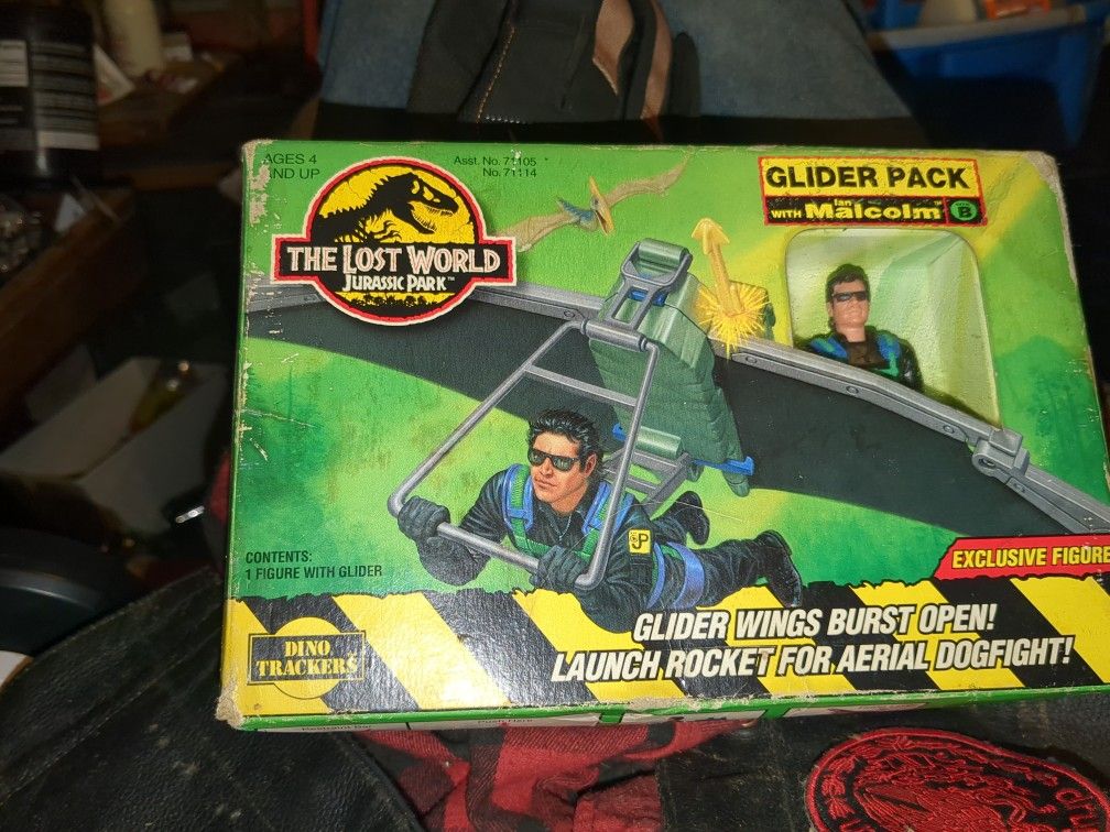 The Lost World: Jurassic Park" Glider Pack toy from 1997, featuring Dr. Ian Malcolm