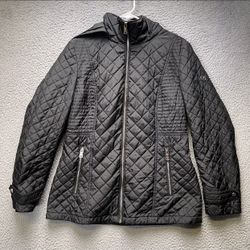 Calvin Klein Jacket Womens Large Quilted Black Full Zip Hoodie