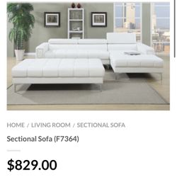 White Faux Leather Sectional Sofa - Ottoman Sold Separately 