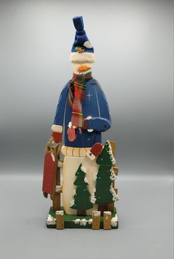 Vintage Wooden Christmas Snowman 20"x7"