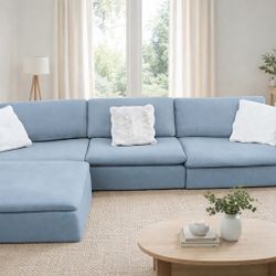Living Spaces Alana Modular Cloud Couch Sectional with Ottoman – Gray Fabric, Deep Seat