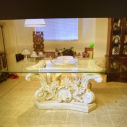 Glass Table, Sits 8 Lg Stone 