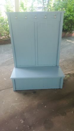 Blue hall tree with bench storage