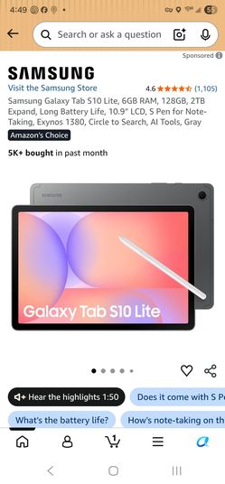 Galaxy  tab S10 Lite gray