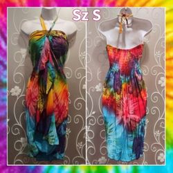WOMENS RAINBOW TIE DYE HALTER DRESS SIZE S

