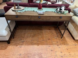 Wood and Metal Console Table with 3 Drawers