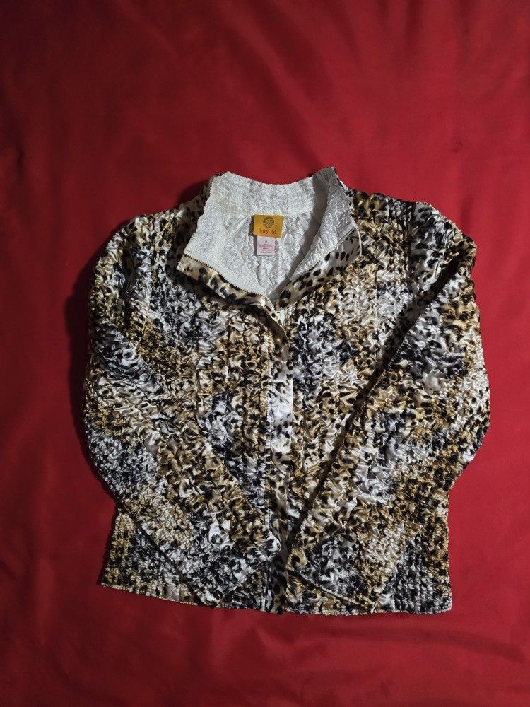Ruby Rd. Metallic Animal Print Ladies Jacket, Zip Front, Size Medium