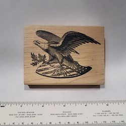 Large Eagle Shield Patriotic Military Service Wooden Rubber Stamp